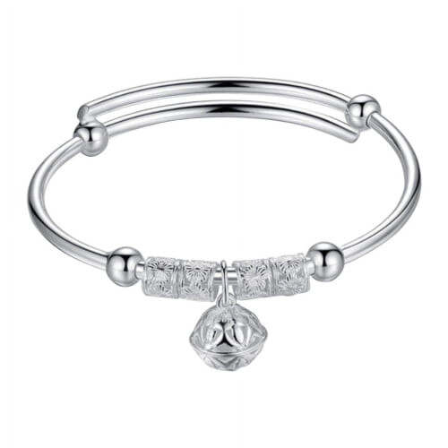 Women's Sterling Silver Beads Bangle Bracelet with Open