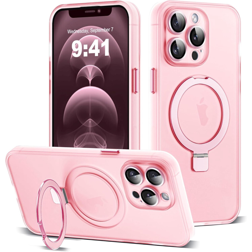 Iphone 12 Pro Case With Magnetic Invisible Ring Stand, Full Lens Protection, Magsafe Compatible, Military-Grade Matte Translucent Slim, Pink 9418476702983