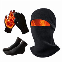 Black Windproof Fleece Winter Set With Mask Hat And Scarf For Cold Weather Cycling Skiing And Outdoor Activities