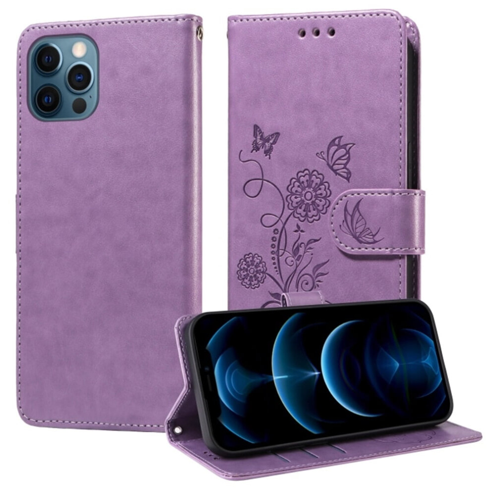 Butterfly Flower Leather Phone Case For Iphone 12 Purple 9130661420884