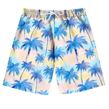 Boys Girls Swim Trunks Hawaiian Palm Tree Print Elastic Drawstring Adjustable Waist Beach Shorts for Kids 7-14 Years