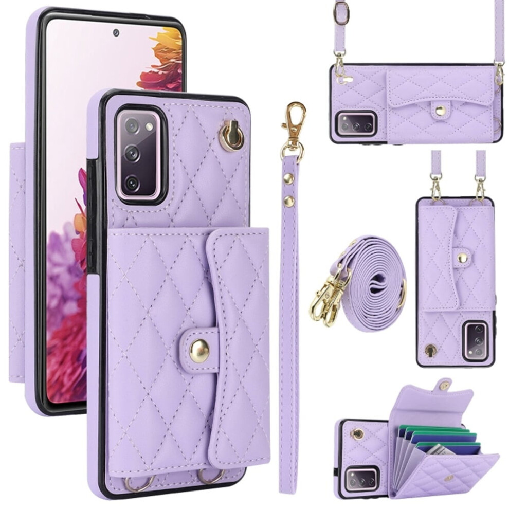Rfid Blocking Magnetic Flip Wallet Case For Samsung Galaxy S20 Fe Â With Multi-Card Slots, Detachable Shoulder & Wrist Straps Purple 9418476704109
