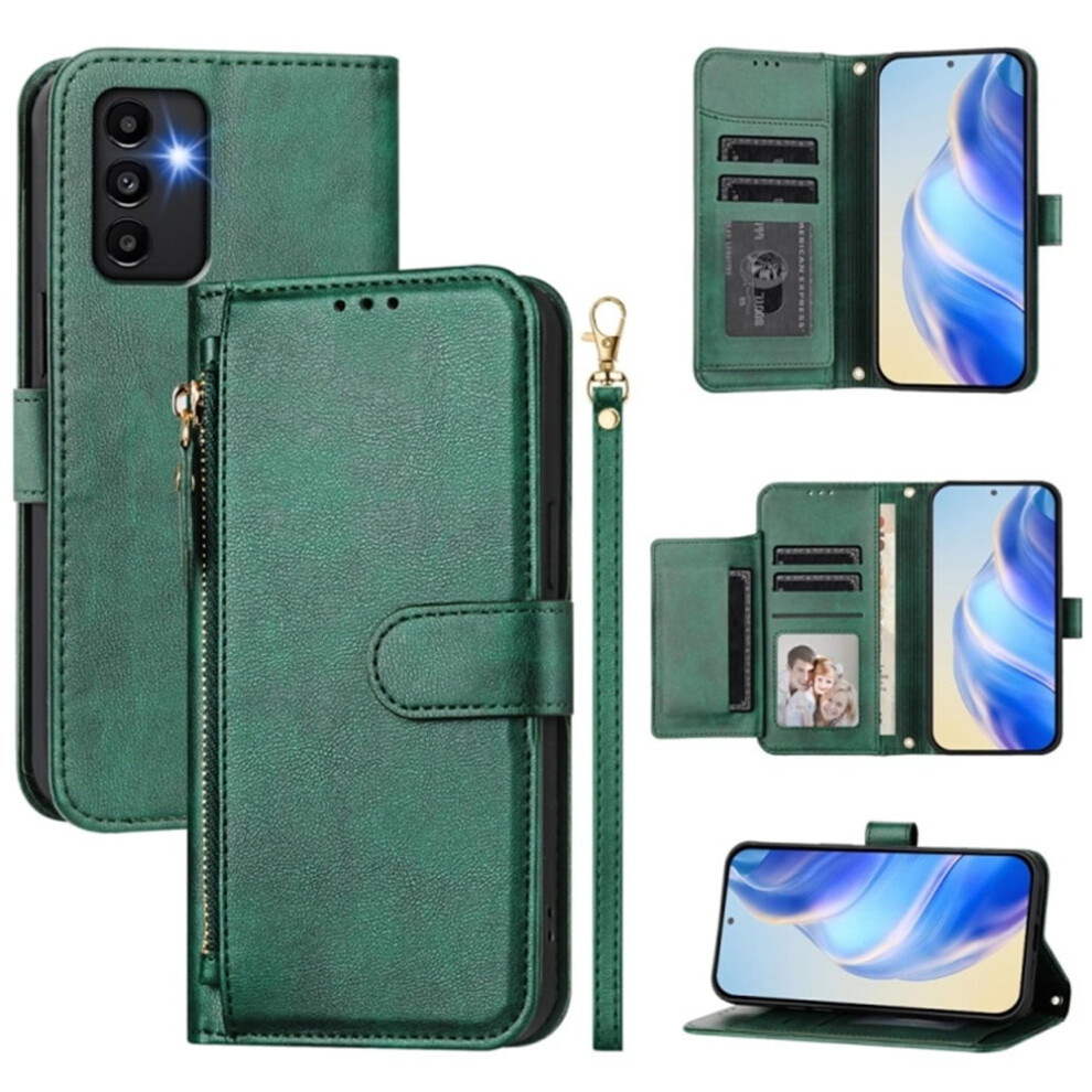 For Compatible With Samsung Galaxy A13 / A04 / A04s 6.5-Inch Wallet Case For Women Men Multi-Card Slots Zipper Wallet Leather Phone Case, Green 9418476704321