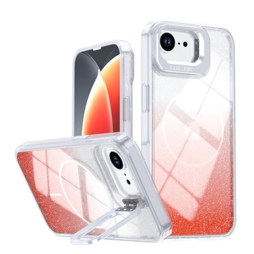 Iphone 16E 6.1" Glitter Gradient Magnetic Case Â Magsafe Compatible, Shockproof Hard Back + Soft Tpu Bumper, Red 9418476704598