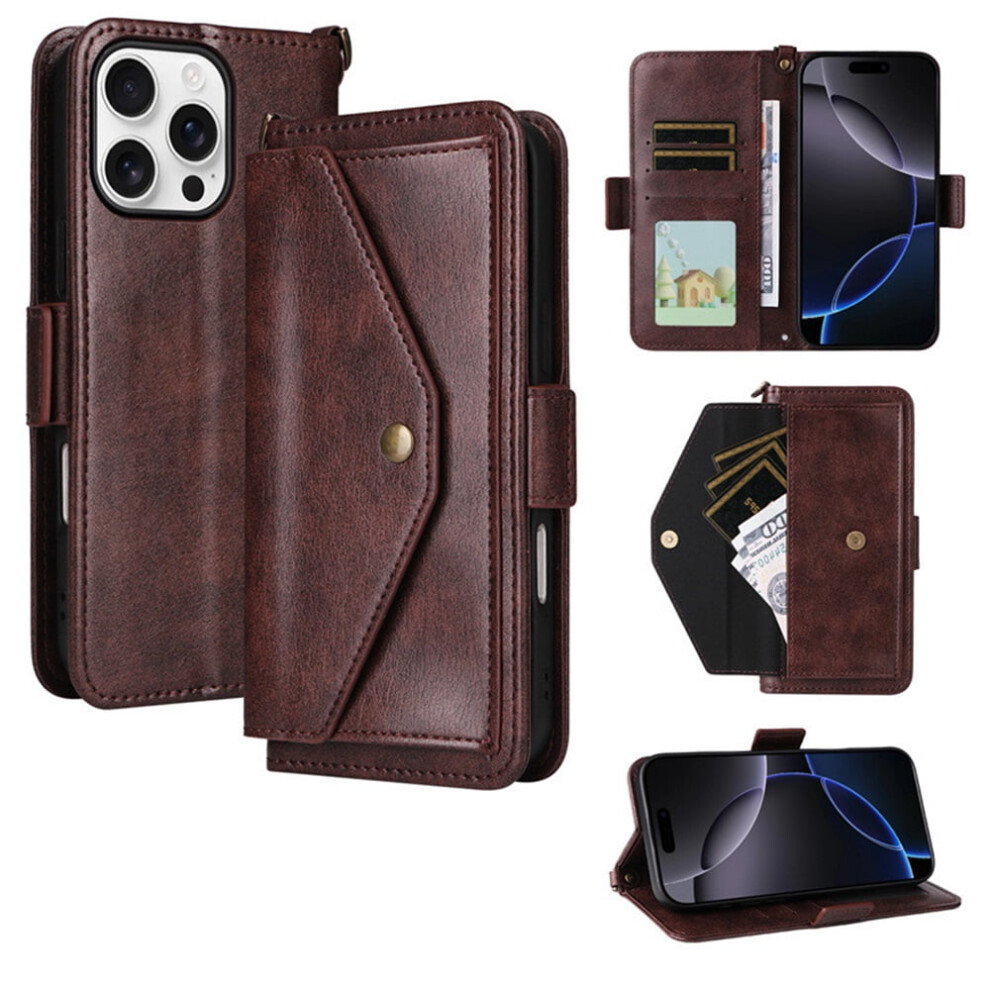 Leather Wallet Case For Iphone 16 Pro Brown 9130661422635