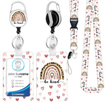 Șnur de identificare Be Kind Rainbow cu rolă de insignă și carabină