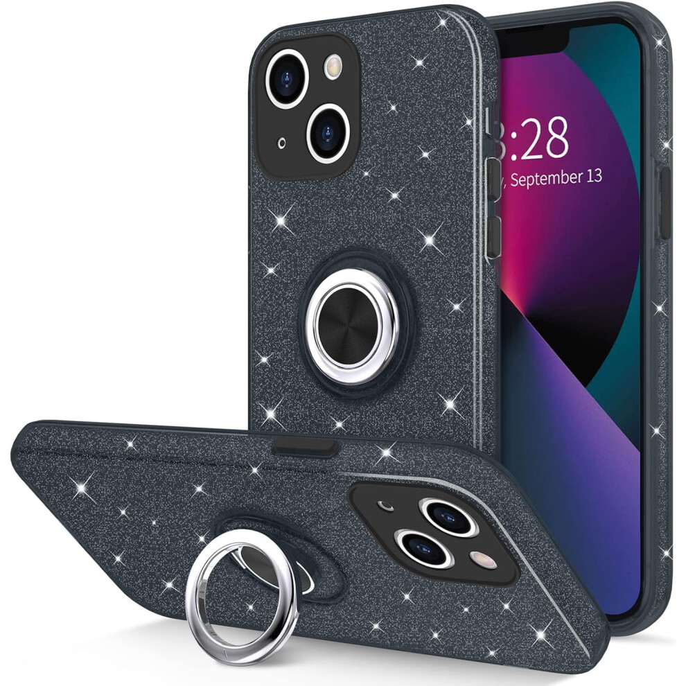 Iphone 13 Case With 360 Rotatable Ring Holder, Magnetic Kickstand & Car Mount Support Â Sparkly Glitter Bling Protective Case For Women & Girls, Gold 9152228541658