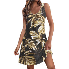 Vestido midi marrom sem mangas com decote em V para adolescentes.