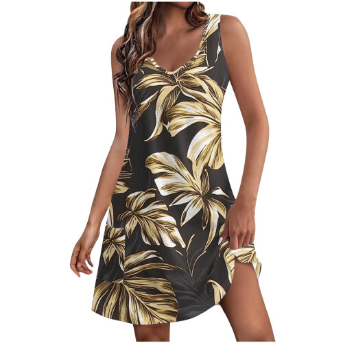 Vestido midi marrom sem mangas com decote em V para adolescentes.