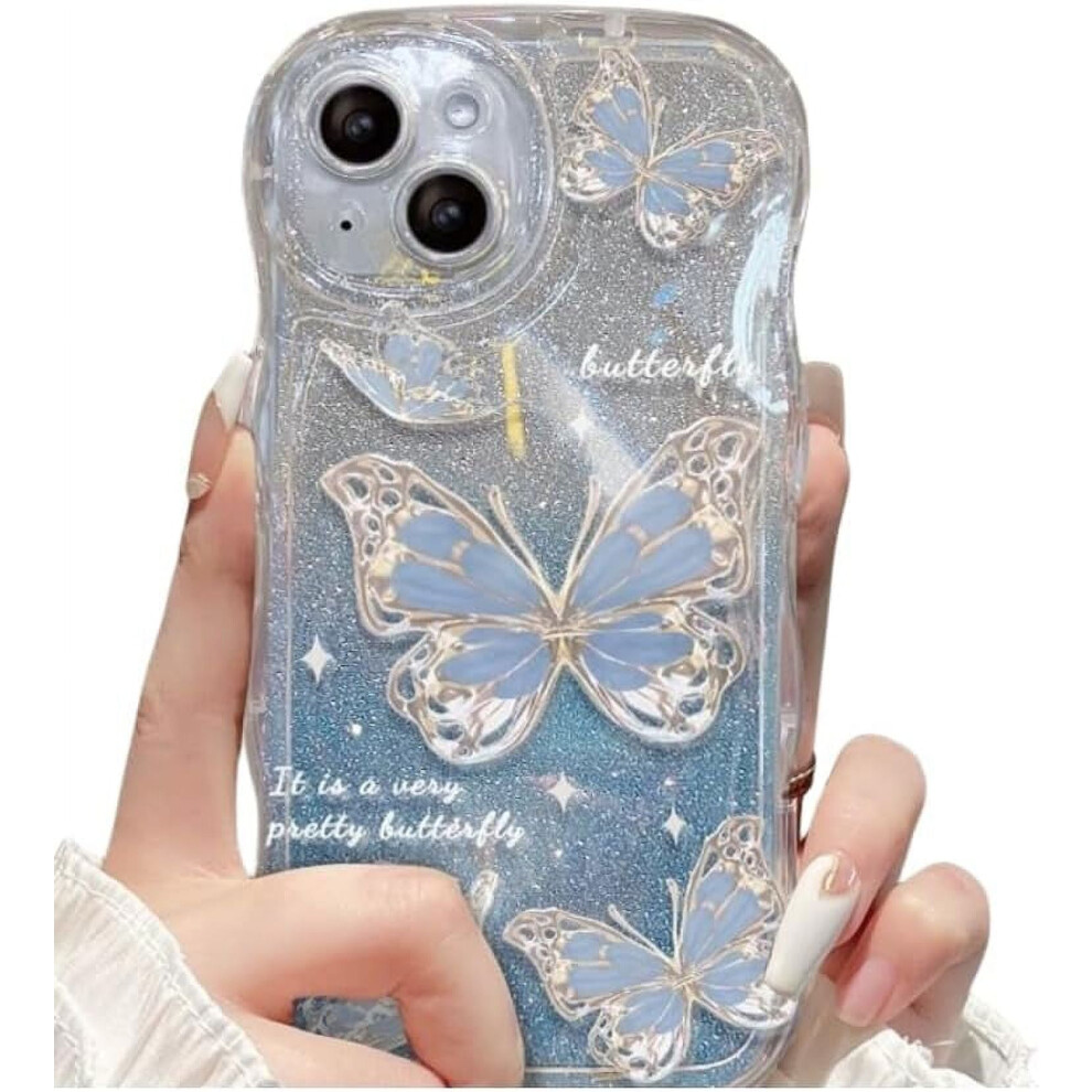 Wave Curl Border Butterfly Phone Case With Glitter Paper & Chain Option Â Girly Design, Compatible With Iphone 15/14/13/12/11/Pro Pink 9130661937870