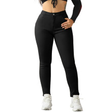 Női polár bélésű termo leggings zsebekkel, egyszínű téli alkalmi meleg magas derekú harisnya