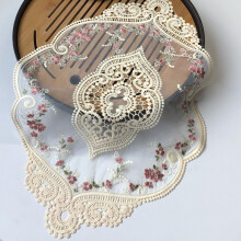 1-Piece Vintage Oval Lace Table Placemats, Exquisite Flower Cotton Embroidered Doilies Vase Mat, French Crochet Doilies, 12 X 17 Inch