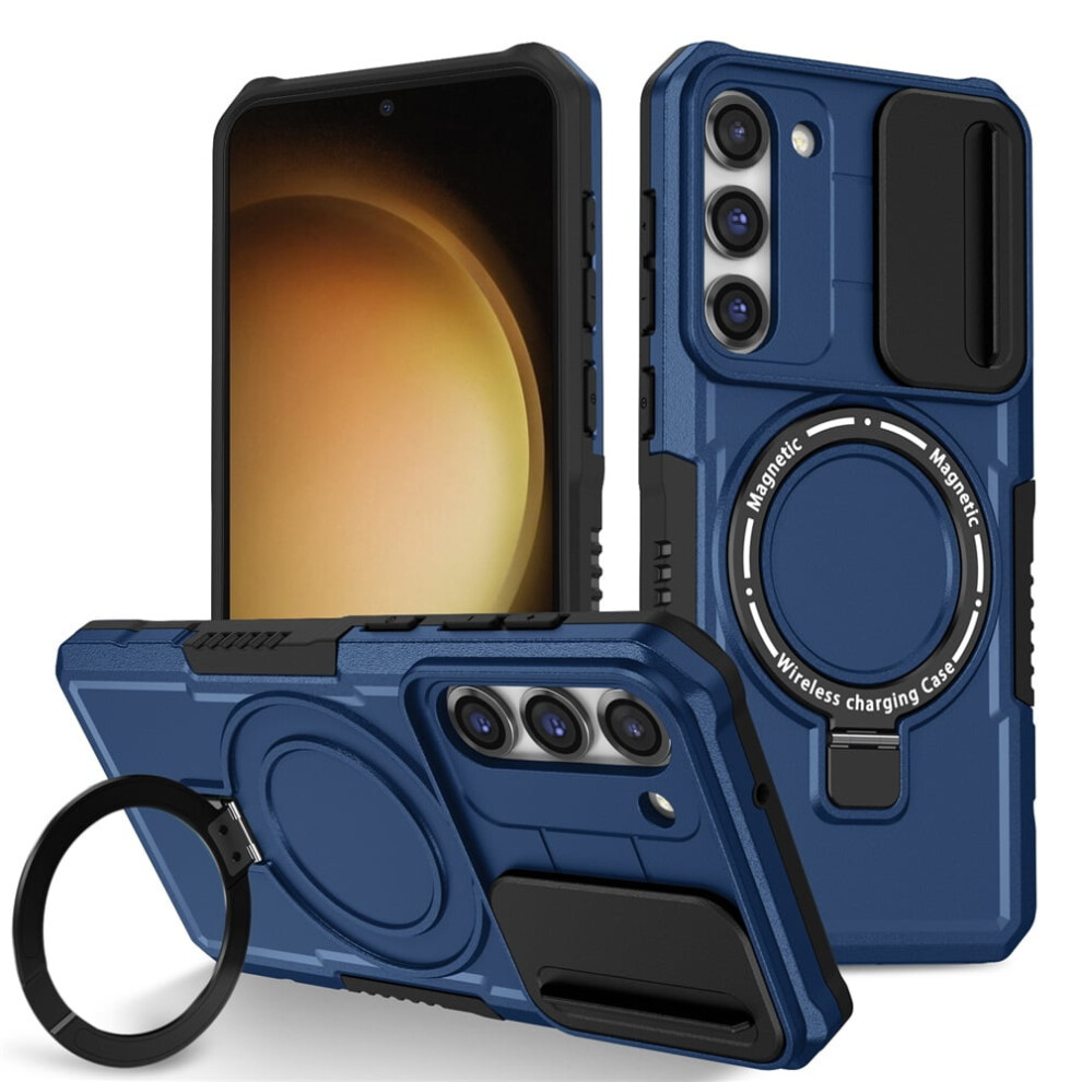 Samsung Galaxy S23 Case (6.1") Â Sliding Camera Cover, Magsafe Compatible, Shockproof, Hidden Kickstand & Ring Holder, Blue 9418476704871