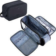 Men's Travel Toiletry Bag – Medium, Water-Resistant, Full-Open Dopp Kit, Double-Sided Organizer for Shower, Hygiene & Cosmetics, Black