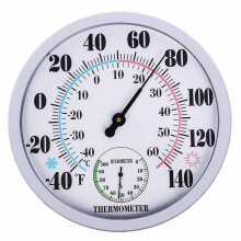 13.25 Inch Round Thermometer with Hygrometer Large Indoor Wall Thermometer Patio Bimetal Weather Thermometer No Battery Required White