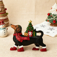 Lighted Dachshund Christmas Ornament – Resin Figurine with Scarf & Boots, Light-Up Tree Decor for Holiday Table or Mantel