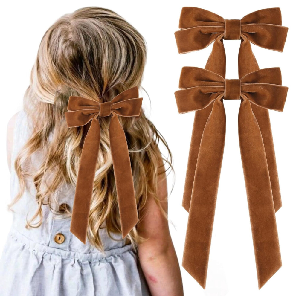 Unisex Red 2Pcs Velvet Hair Bows Hair Ribbon Clips Big Fall Alligator Clips Hair Accessories For Women Girls