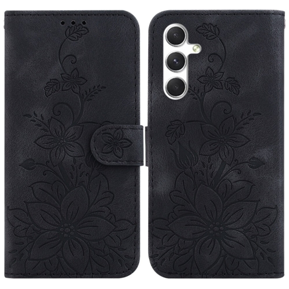 Magnetic Pu Leather Flip Wallet Case For Samsung Galaxy S25+ 5G 6.7", With Card Slots & Lily Embossed Closure Black 9418476706066