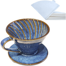 Ceramic Coffee Dripper with 50 Filters, V60 Pour Over Maker – Porcelain Hand Brew Set for 1-2, Compatible with Barista Tools