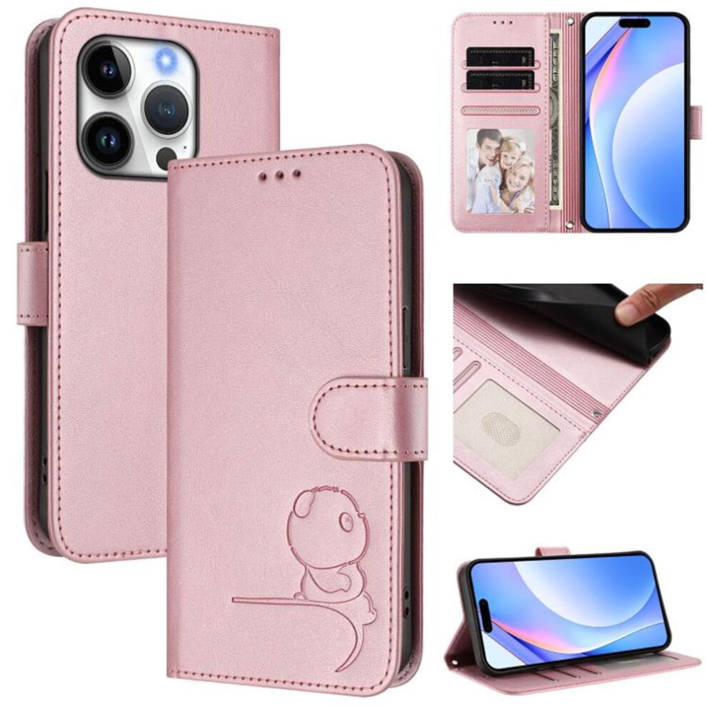 Panda-Embossed Leather Iphone 16 Pro Case With Rfid Pink 9130661423809