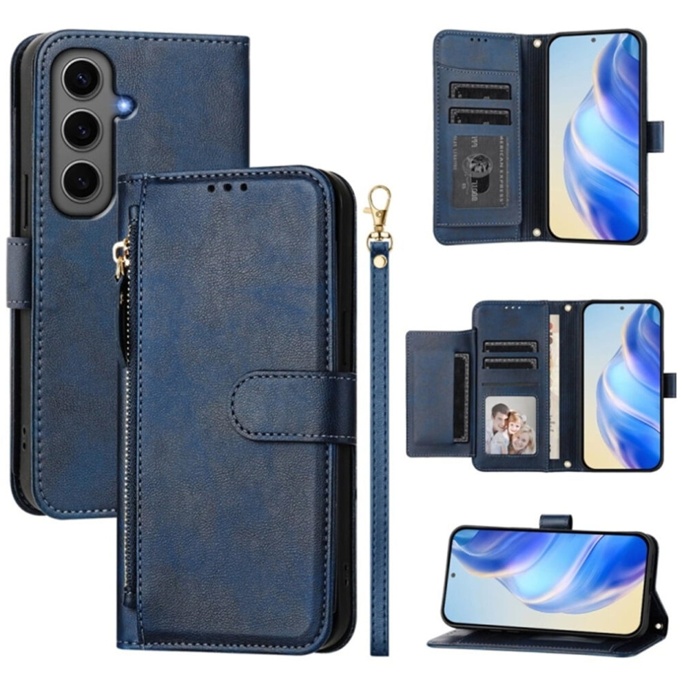 Wallet Case For Samsung Galaxy S24+ 5G, Leather With Multi-Card Slots & Zipper, Compatible With Galaxy S24+ 5G Blue 9152228543942