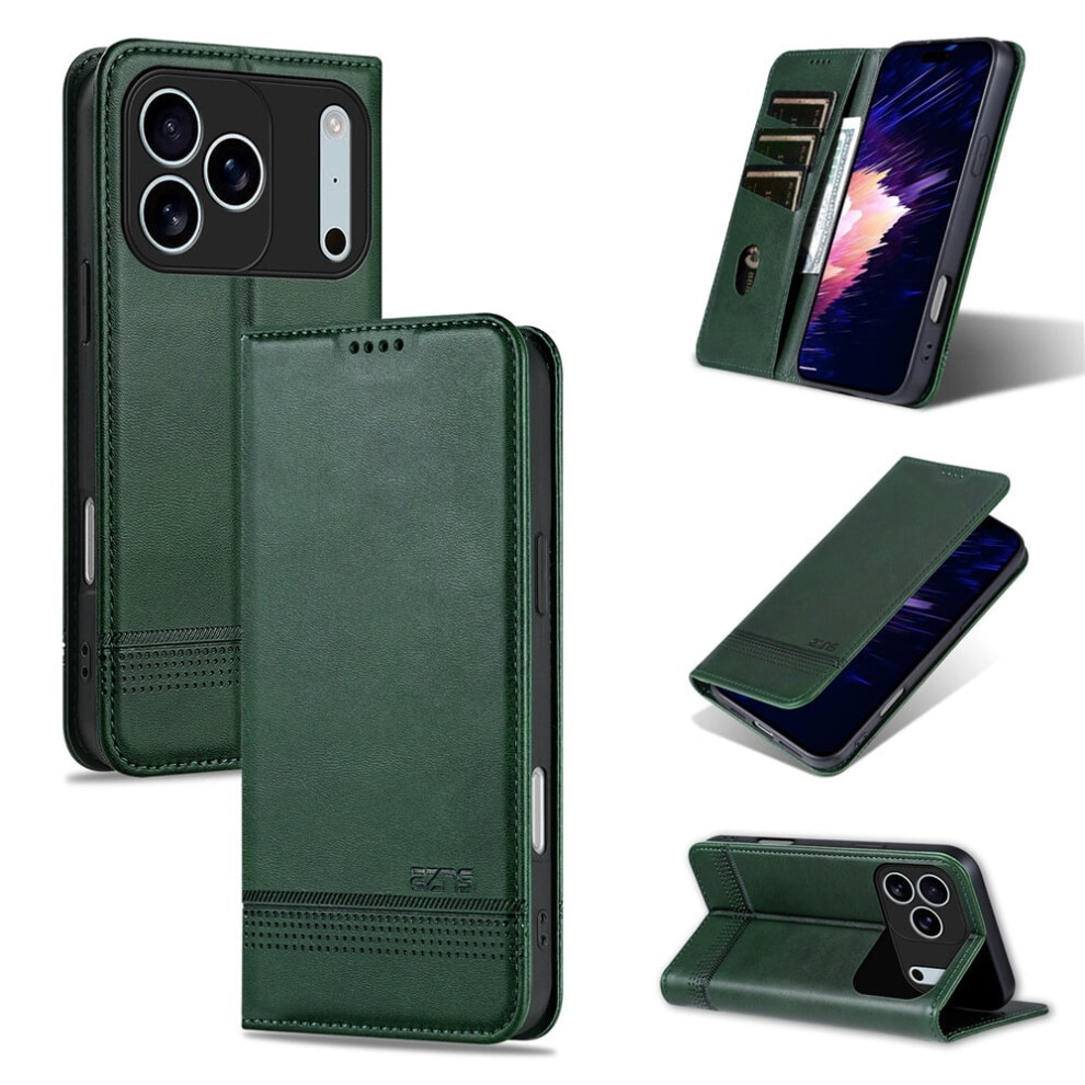 Premium Pu Leather Wallet Case For Iphone 17 ProâShockproof, Magnetic Flip Cover With Card Slots & Kickstand, Green 9152228539181