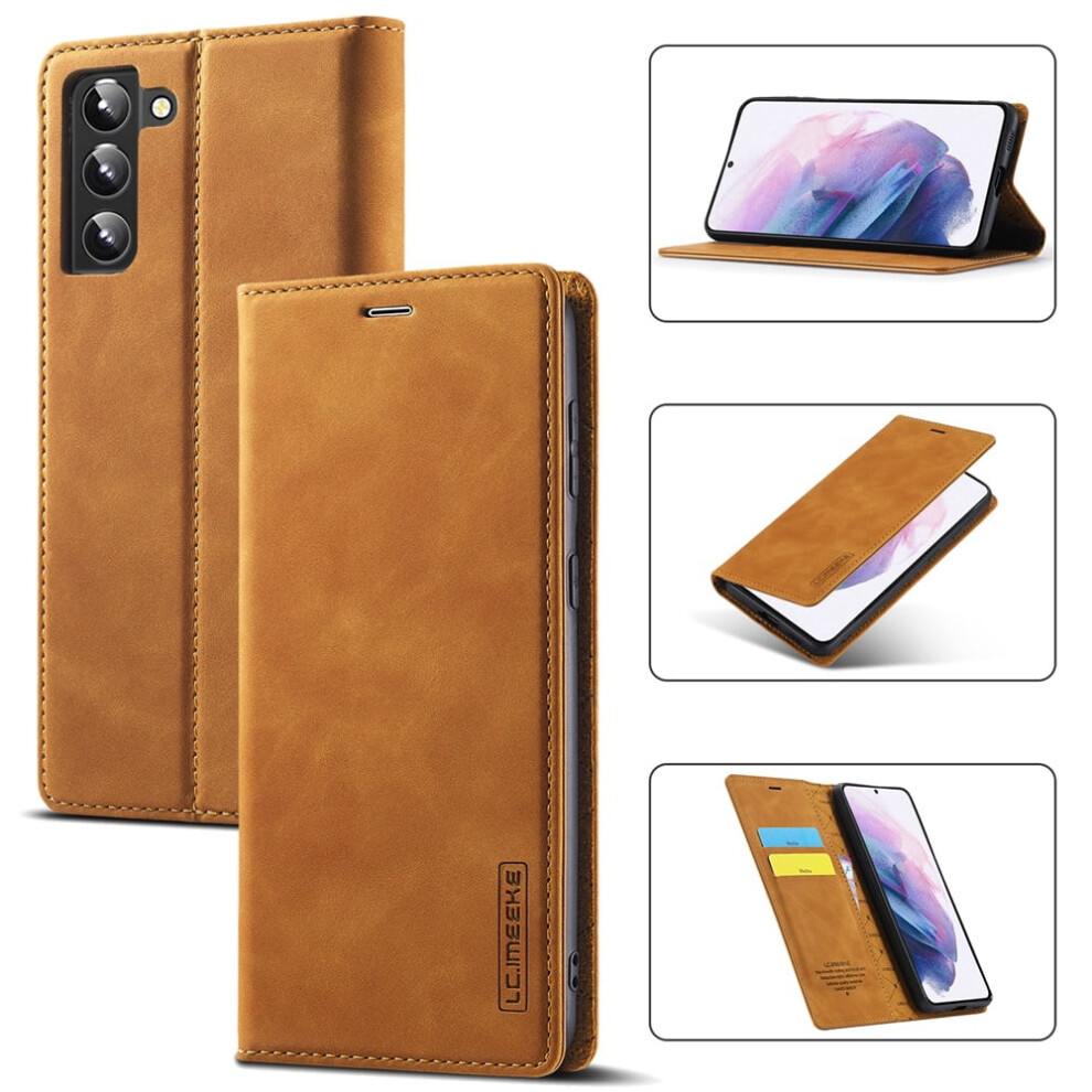 Leather Flip Wallet Case For Samsung Galaxy S22 5G Brown 9165521160112