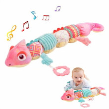 Baby Musical Stuffed Animal Toy Rattles Crinkle and Teether Infant Sensory Toys 0-6 Months,Plush Tummy Time Toys Girl Gift,Dinosaur Pink