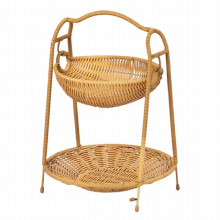 2025 New Arrival Food Storage Handwoven Fruit Basket Organizer Fruit Bowl Decor Rustic Food Storage Basket Serving Tray for Kitchen Table Countertop