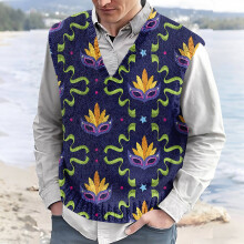 Men's V-Neck Sleeveless Vest Carnival Print Casual Sports Top Lightweight Breathable Waistcoat for Outdoor Activities Army Green Size XL