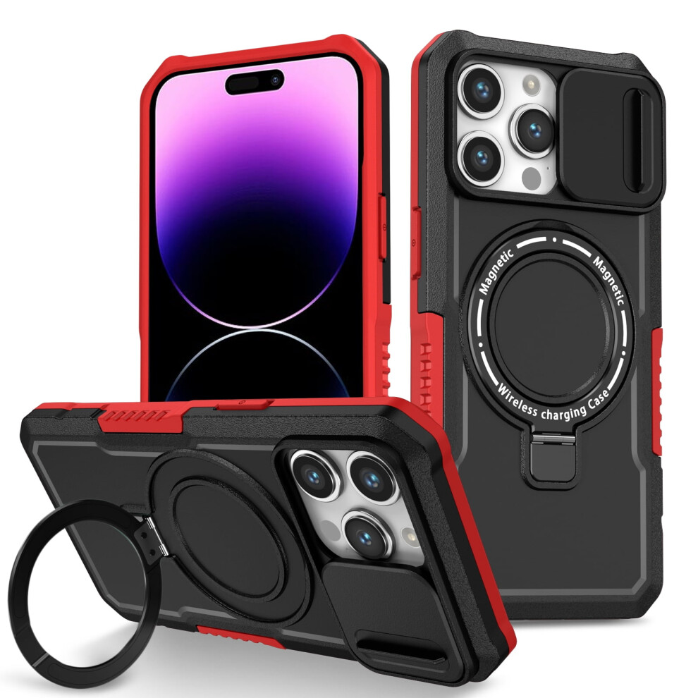 Tech Circle Case For Iphone 16 Pro Max: Magsafe, Shockproof, Sliding Camera Protection, Hidden Kickstand & Ring Holder Â Black/Red 9165521652907