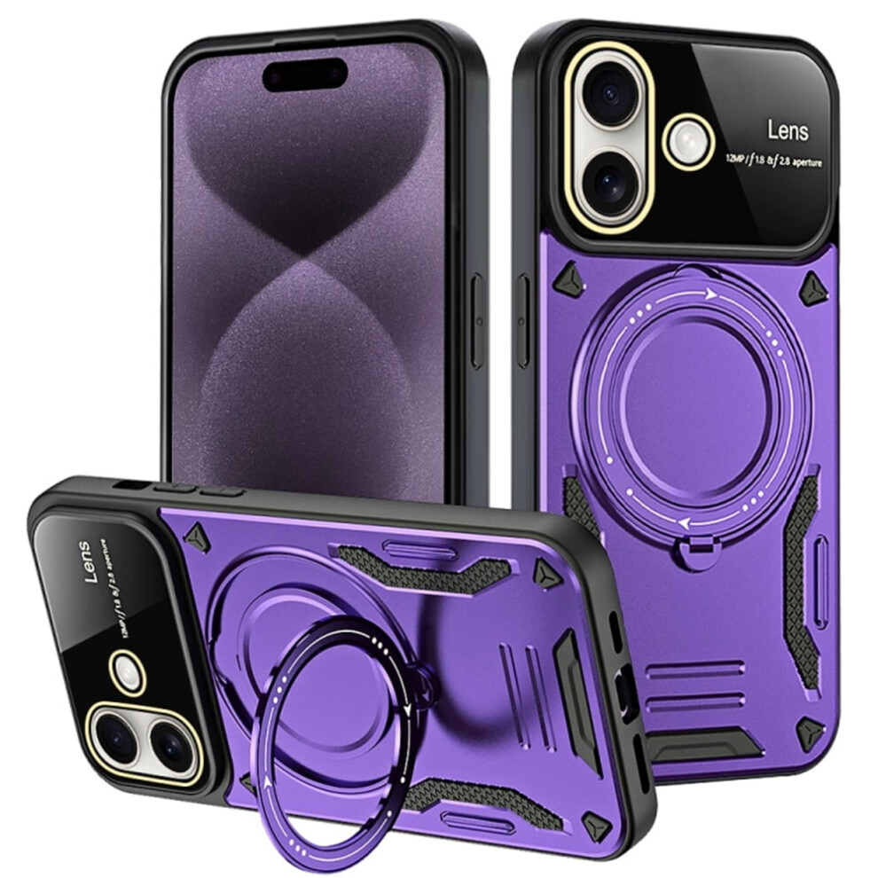 Hybrid Rotating Kickstand Case For Compatible With Iphone 16 Â Magsafe, Wireless Charging, Shockproof, Military-Grade Drop Protection, Purple 9165521654840