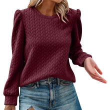 Langarmshirts für Damen, Damen-Sweatshirts mit Puffärmeln, Rundhalsausschnitt, lockere Pullover-Tops, Damenblusen, Herbstmode für Damen 2023,