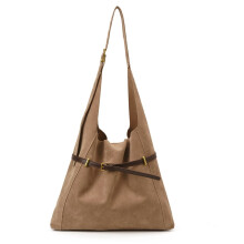 Dámska crossbody kabelka z umelej semiše, veľká hobo kabelka v khaki farbe