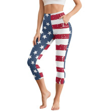 Amerikai zászló mintás, magas derekú, lélegző capri leggings nőknek