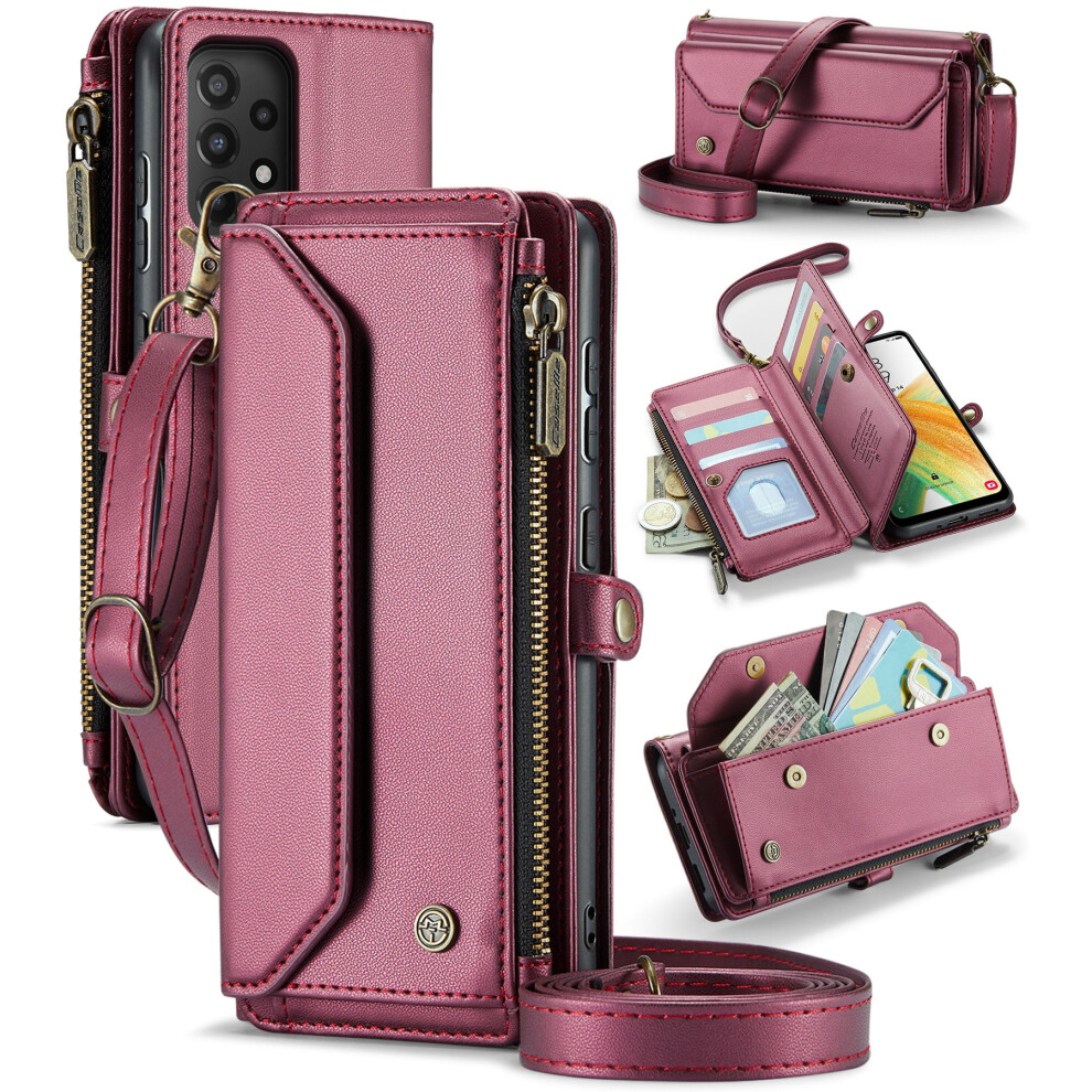 Caseme Leather Wallet Case For Compatible With Samsung Galaxy A33 5G Â Rfid Blocking, 10-Card Holder, Zipper Bills Slot, Magnetic Wrist Strap 9165521654864