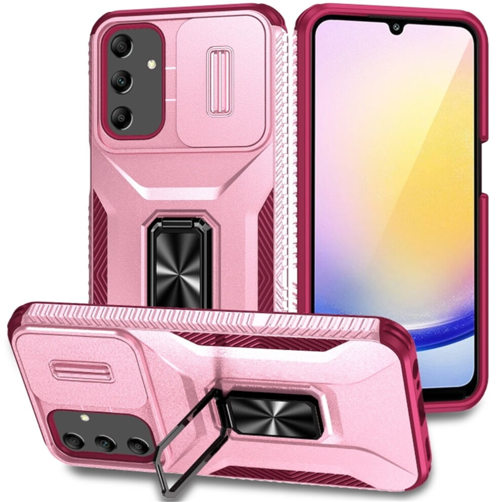 Slim Fit Shockproof Hybrid Case For Samsung Galaxy A25 5G Â Military-Grade, Slide Camera Cover & Rotated Ring Kickstand, Pink 9170372152216