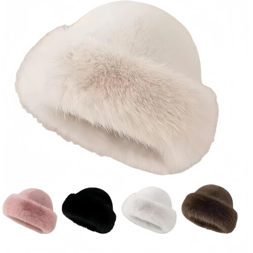 Dames winter bucket hat van imitatiebont, warm en winddicht.