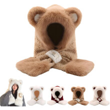 Kapuzenschal mit Bärenohren für Damen, Fleece-Winterschal mit