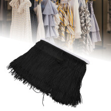 Black Polyester Tassel Fringe Ribbon 10yd x 14cm for DIY Sewing & Decor