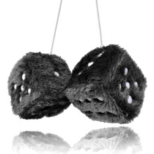Fuzzy Plush Dice for Car Mirror, Pair of Retro 3” Red Dice with Black Dots for Car Interior Hanging Ornament Decoration