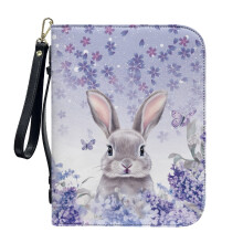 Cherry Blossom Lavender Butterfly Bunny PU Leather Bible Cover, 2XL, Lightweight, Detachable Wristlet Strap, Compatible with Standard Bibles