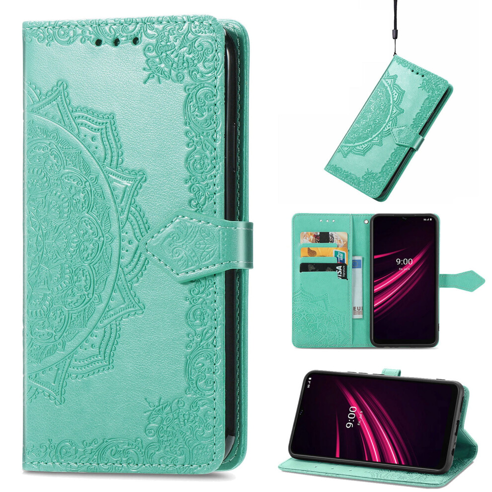 Compatible With Samsung Galaxy A15 5G Wallet Case Â Embossed Pu Leather Magnetic Clasp, Card Slots & Strap, Green 9165521653034