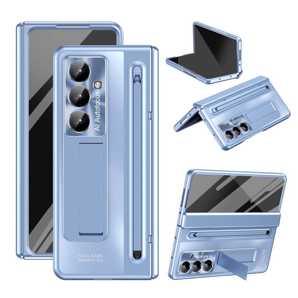 Compatible With Samsung Galaxy Z Fold 7 Case: 2-In-1 Clear Case With Pen Holder, Kickstand & Hinge Protection, Blue 9170372153152