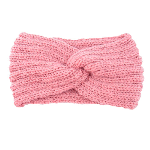 Knitted wool headband cross pattern leather pink women 1