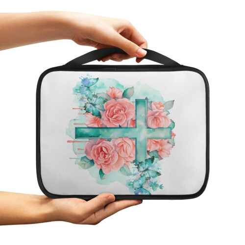 Capa para Bíblia com Estampa de Borboletas e Rosas, Alça com Zíper e Efeito Tie-Dye.