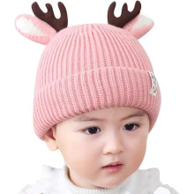 Babymütze, niedliche Weihnachtsmütze mit Rentiergeweih, gehäkelte Strickmütze, warme Wintermütze für Kleinkinder (Jungen und Mädchen)