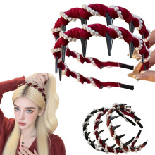 Vintage Pärlhårband för Damer & Flickor – Elegant Pärlbesatt, Halkfri, Bling Hårring med Tänder, Kompatibel med Alla Hårtyper