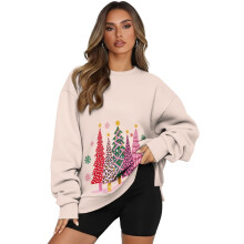 Pullover-Sweatshirt mit Weihnachtsbaum-Print für Damen, Oversize-Sweatshirt mit langen Ärmeln, Rundhalsausschnitt und Tasche, Größe M