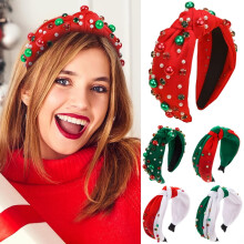 Christmas Headband for Women Pearl Knotted Rhinestone